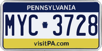 PA license plate MYC3728