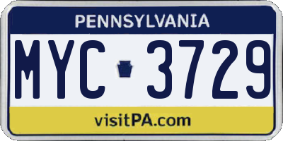 PA license plate MYC3729