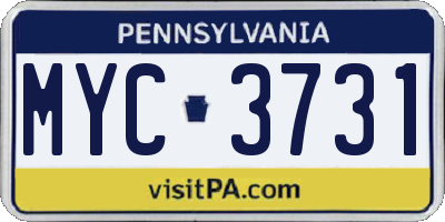 PA license plate MYC3731