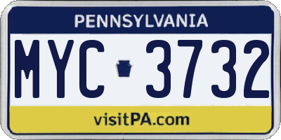 PA license plate MYC3732