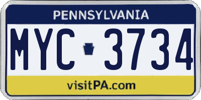 PA license plate MYC3734