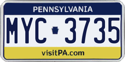 PA license plate MYC3735