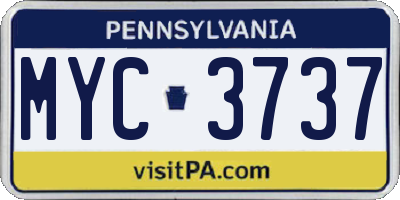 PA license plate MYC3737