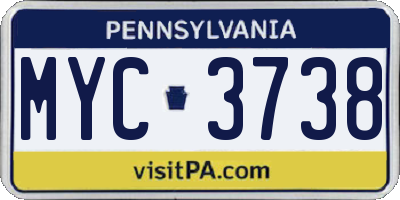 PA license plate MYC3738