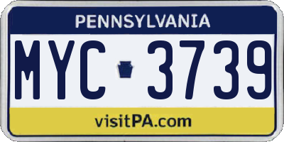 PA license plate MYC3739