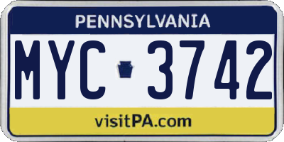 PA license plate MYC3742