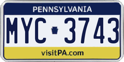 PA license plate MYC3743