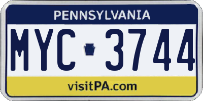 PA license plate MYC3744