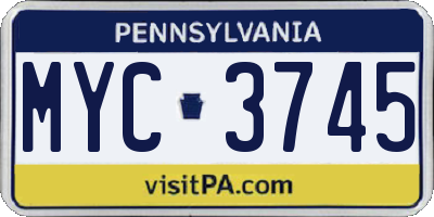 PA license plate MYC3745