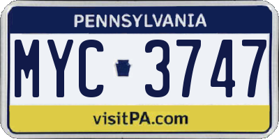 PA license plate MYC3747