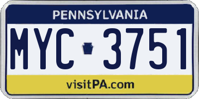 PA license plate MYC3751