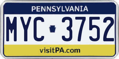 PA license plate MYC3752