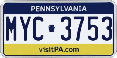 PA license plate MYC3753