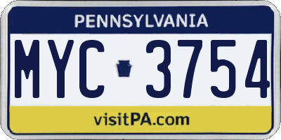PA license plate MYC3754