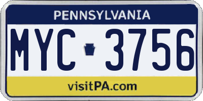 PA license plate MYC3756