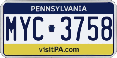 PA license plate MYC3758