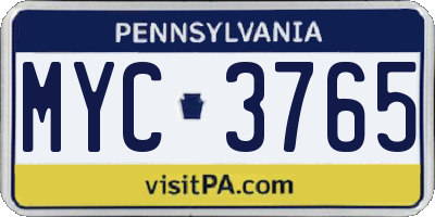 PA license plate MYC3765