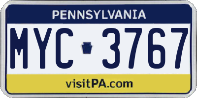 PA license plate MYC3767