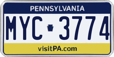 PA license plate MYC3774