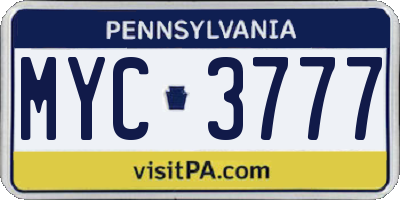 PA license plate MYC3777