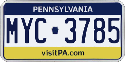 PA license plate MYC3785