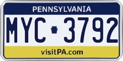 PA license plate MYC3792