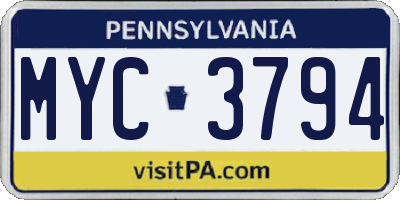 PA license plate MYC3794