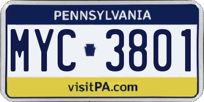 PA license plate MYC3801