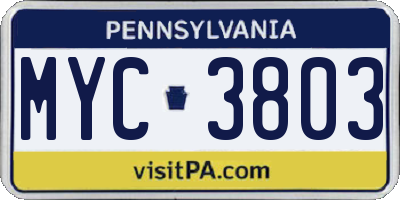 PA license plate MYC3803