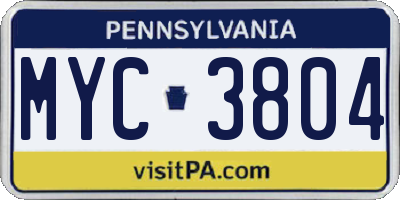 PA license plate MYC3804