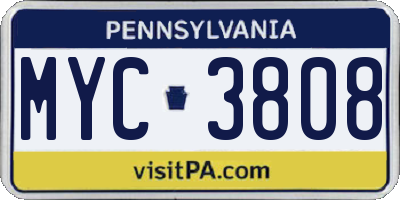 PA license plate MYC3808