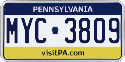 PA license plate MYC3809