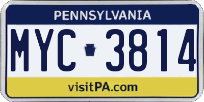 PA license plate MYC3814