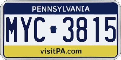 PA license plate MYC3815