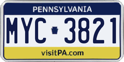 PA license plate MYC3821