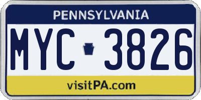 PA license plate MYC3826