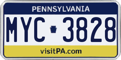 PA license plate MYC3828