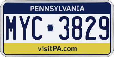 PA license plate MYC3829