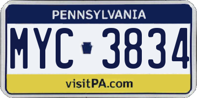 PA license plate MYC3834