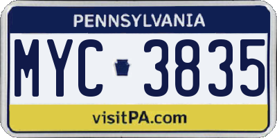 PA license plate MYC3835