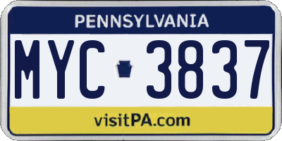 PA license plate MYC3837