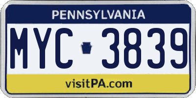 PA license plate MYC3839