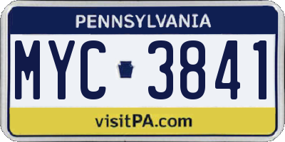 PA license plate MYC3841
