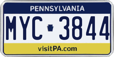 PA license plate MYC3844