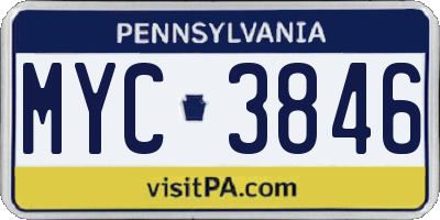 PA license plate MYC3846