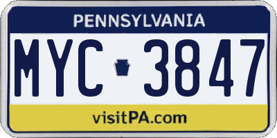 PA license plate MYC3847