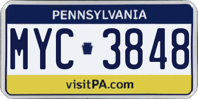 PA license plate MYC3848