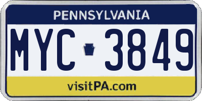 PA license plate MYC3849