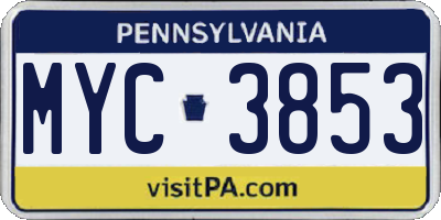 PA license plate MYC3853