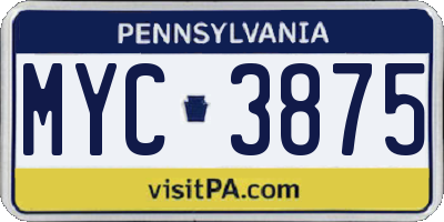 PA license plate MYC3875
